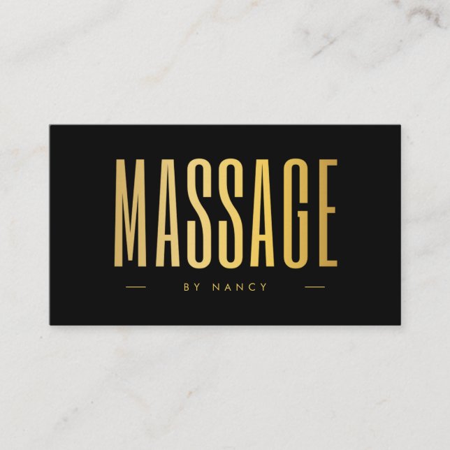 Black & Gold Massage Therapist Minimalist  Business Card (Front)
