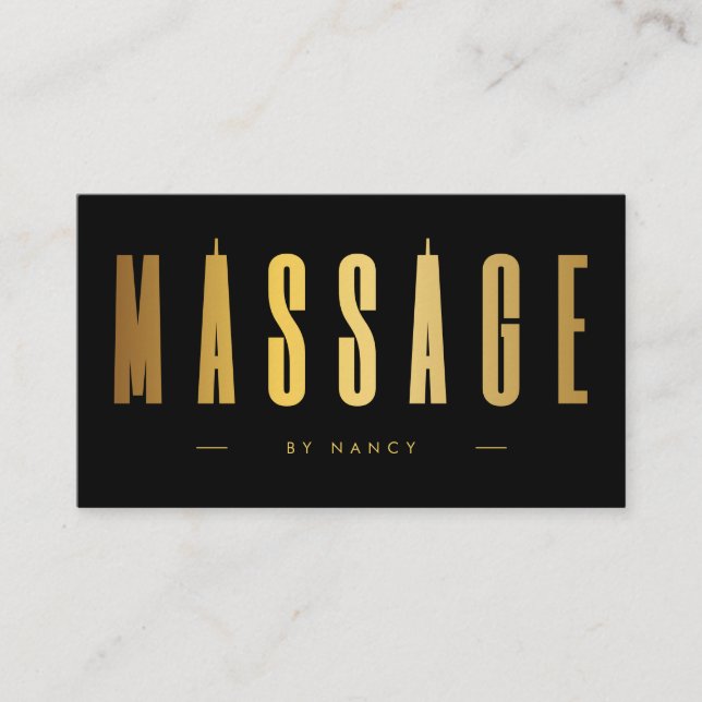 Black & Gold Massage Therapist Minimalist  Business Card (Front)