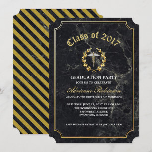 black gold med school graduation party invitation