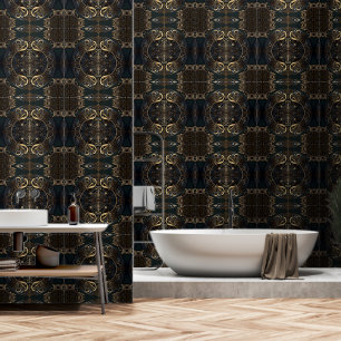 Black & Gold Mediaeval Engraved Ornamental Shield Wallpaper