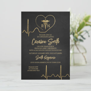 Black Gold  Medical RN Nurse Graduation Invitation