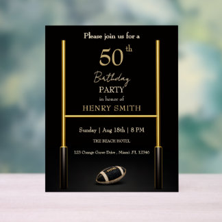 Black & Gold Men's Birthday Invitation Acrylic Sign