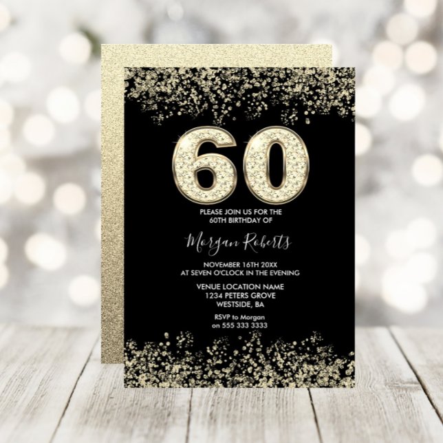 Black & Gold Mens or Womans 60th Birthday Party Invitation (Creator Uploaded)