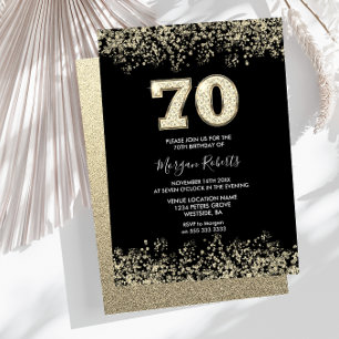 Black & Gold Mens Womans 70th Birthday Party Invitation