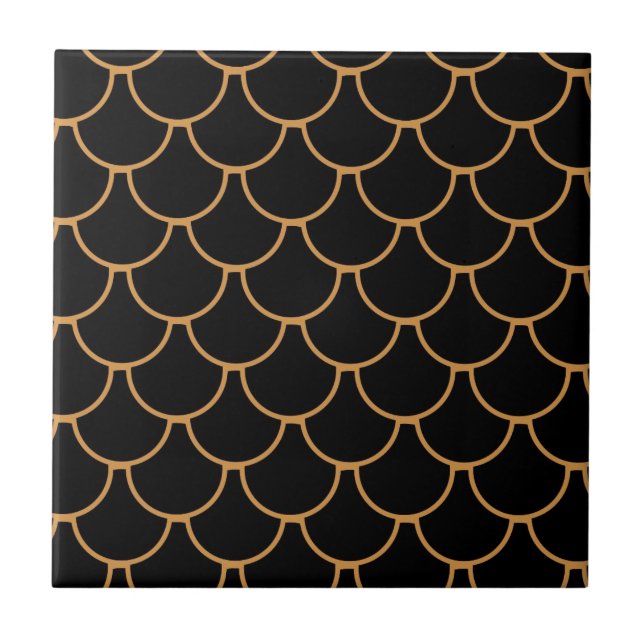 Black Gold Mermaid Fish Scale Pattern Tile (Front)