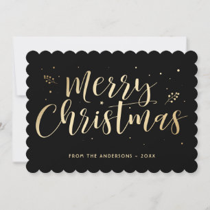 Black Gold Merry Christmas Calligraphy Holiday Card