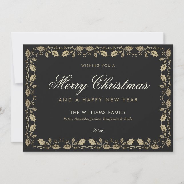 Black Gold Merry Christmas Happy New Year Card (Front)