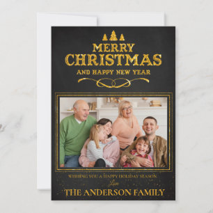 Black Gold Merry Christmas Happy New Year Photo Holiday Card