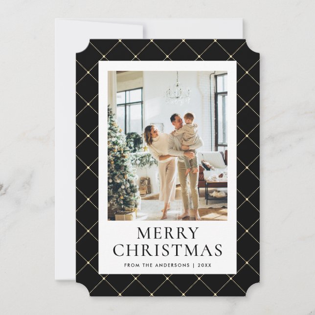 Black Gold Merry Christmas Photo Holiday Card (Front)