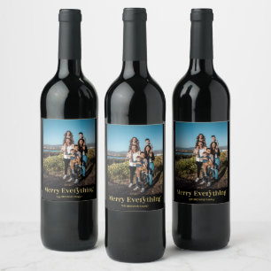 Black & Gold Merry Christmas Photo Wine Label