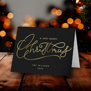 Black Gold Merry Christmas Script Minimalist  Holiday Card