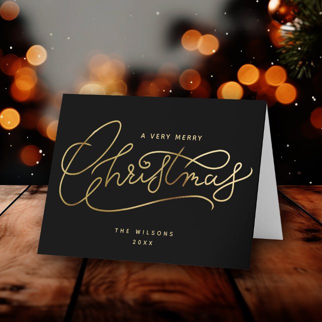 Black Gold Merry Christmas Script Minimalist  Holiday Card (Creator Uploaded)