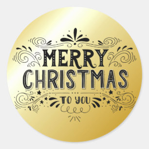 Black Gold Merry Christmas Typography Sticker