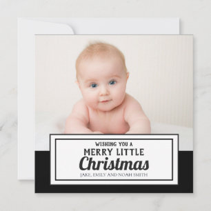 Black Gold Merry Little Christmas Family Photo Holiday Card