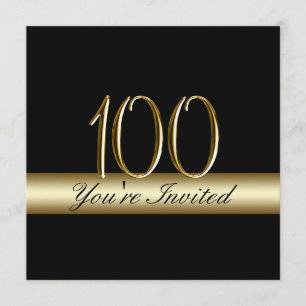 Black Gold Metal Printed 100th Birthday Invitation
