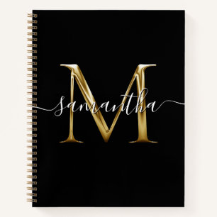 Black Gold Metallic Girly Signature M Monogram Notebook