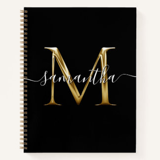 Black Gold Metallic Girly Signature M Monogram Notebook