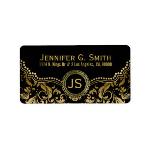 Black & Gold Metallic Quatrefoil Pattern 3 Label