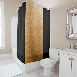 Black & Gold Metallic Vertical Stripes Shower Curtain