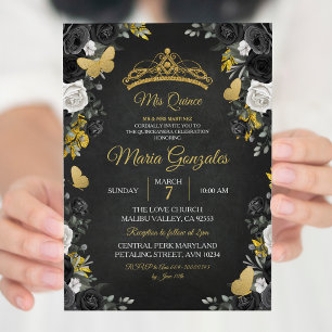 Black & Gold Mexican Charra Mis XV Anos Birthday Invitation