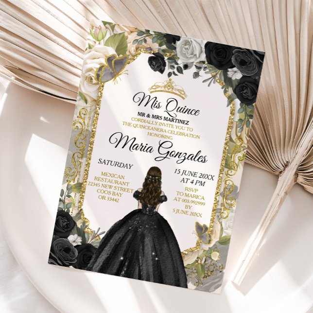 Black & Gold Mexican Charra Mis XV Anos Butterfly Invitation (Creator Uploaded)