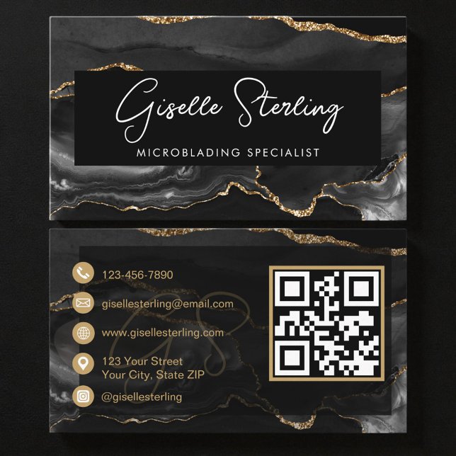 Black Gold Microblading QR Code  Business Card (Creator Uploaded)