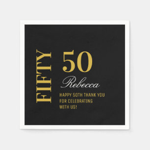 Black & Gold Minimal 50th Birthday Party Cocktail Napkin