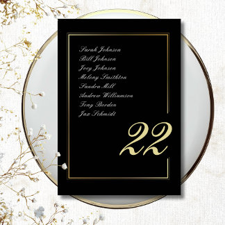 Black Gold Minimal Bold Script Typography Wedding Table Number