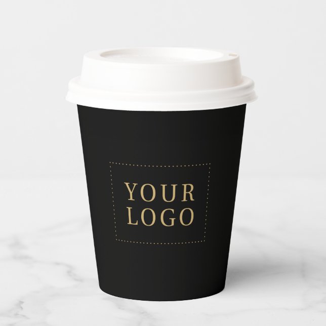Black & Gold | Minimal Business Logo Promotional Paper Cups (Front)
