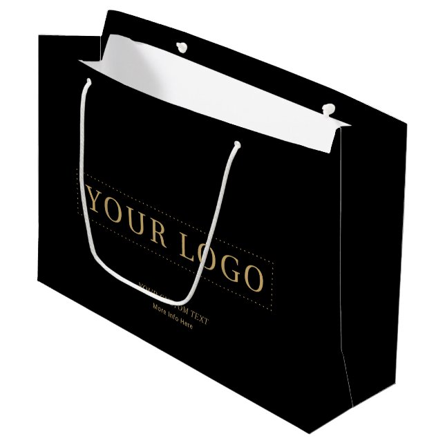 Black & Gold Minimal Business Logo Shopping Bags (Front Angled)