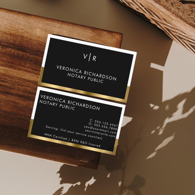 Black & Gold Minimal Clean Contemprary luxe Notary Business Card (Creator Uploaded)