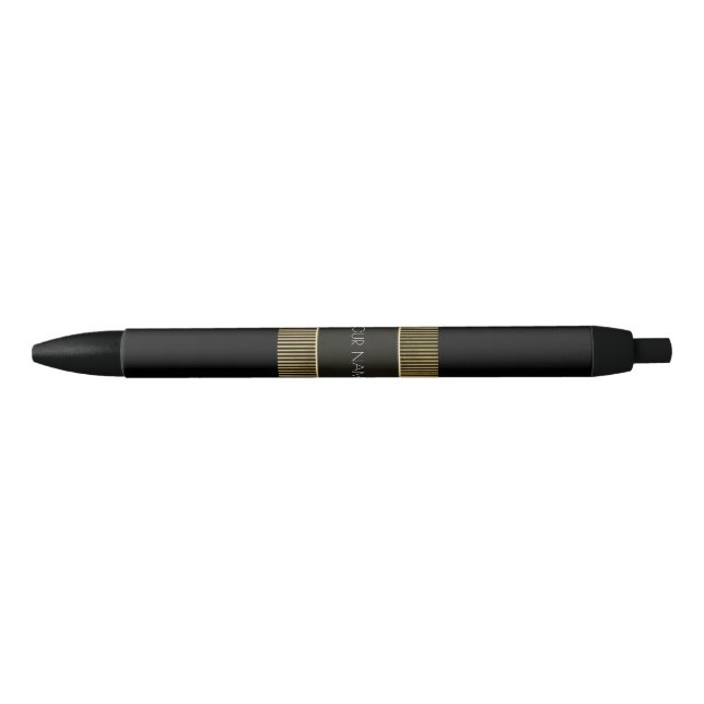 Black Gold Minimal Conceptual Geometry Name White Black Ink Pen (Front)