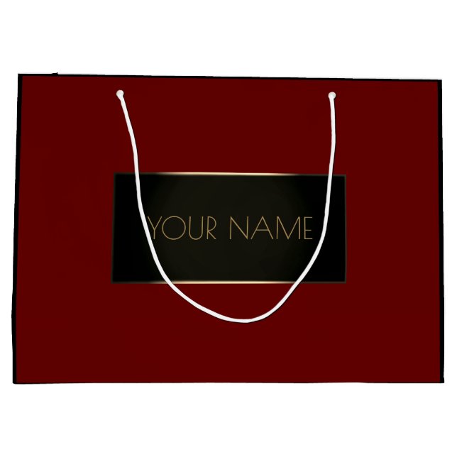 Black Gold Minimal Name Luxury Brand Burgundy Large Gift Bag (Back)