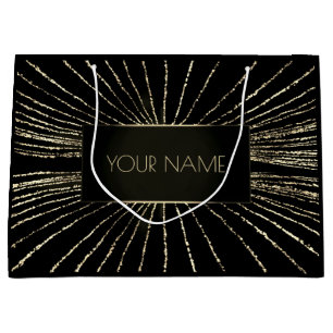 Black Gold Minimal Name Luxury Brand Wedding Large Gift Bag