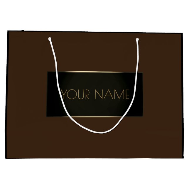 Black Gold Minimal Name Luxury Branding Brown Large Gift Bag (Back)