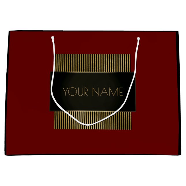 Black Gold Minimal Name Luxury Branding Butgundy Large Gift Bag (Front)