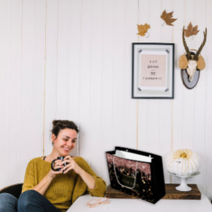 Black Gold Minimal Name Luxury Rose Drips Large Gift Bag