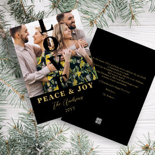 Black & Gold  Minimalist 2 Vertical Photos Xmas Holiday Card