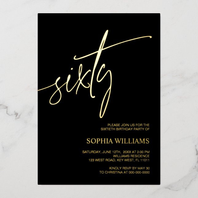 Black & Gold Minimalist 60th Birthday Invitation (Front)
