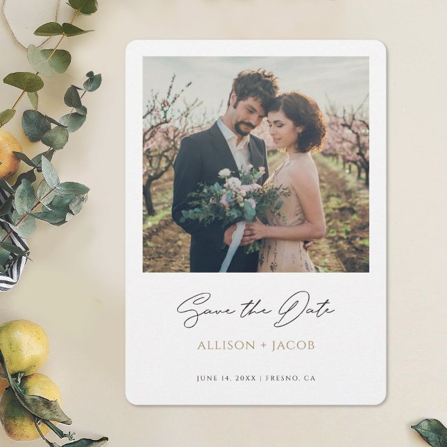 Black Gold Minimalist Modern Photo Save the Date (Creator Uploaded)