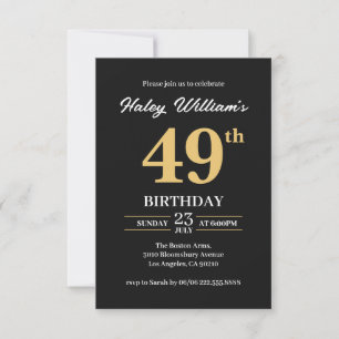Black Gold Minimalist Modern Simple 49th Birthday Invitation