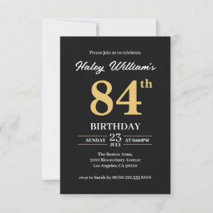 Black Gold Minimalist Modern Simple 84th Birthday Invitation