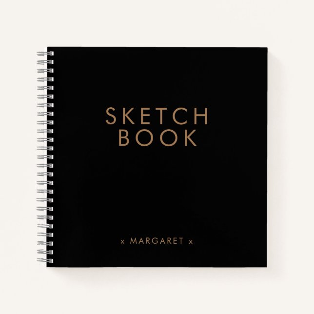 Black Gold Minimalist Personalised Sketchbook Notebook (Front)
