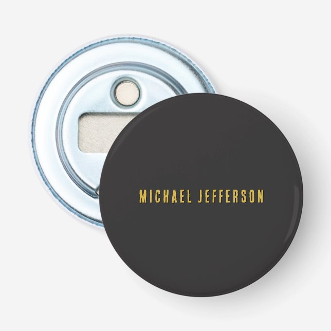Black & Gold Minimalist Plain Modern Own Name Bottle Opener (Front)