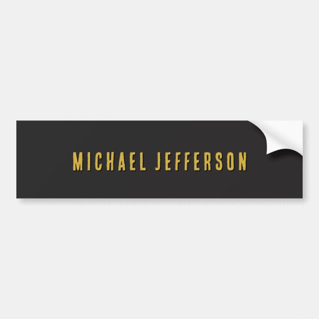Black & Gold Minimalist Plain Modern Own Name Bumper Sticker (Front)