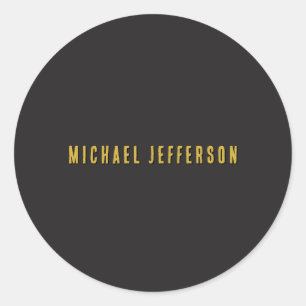 Black & Gold Minimalist Plain Modern Own Name Classic Round Sticker