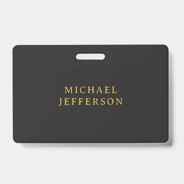 Black & Gold Minimalist Plain Modern Own Name ID Badge (Front)