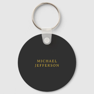 Black & Gold Minimalist Plain Modern Own Name Key Ring