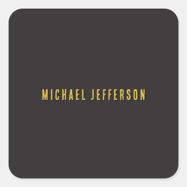 Black & Gold Minimalist Plain Modern Own Name Square Sticker (Front)