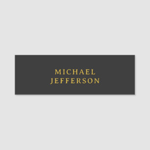 Black & Gold Minimalist Plain Modern Own Name Tag